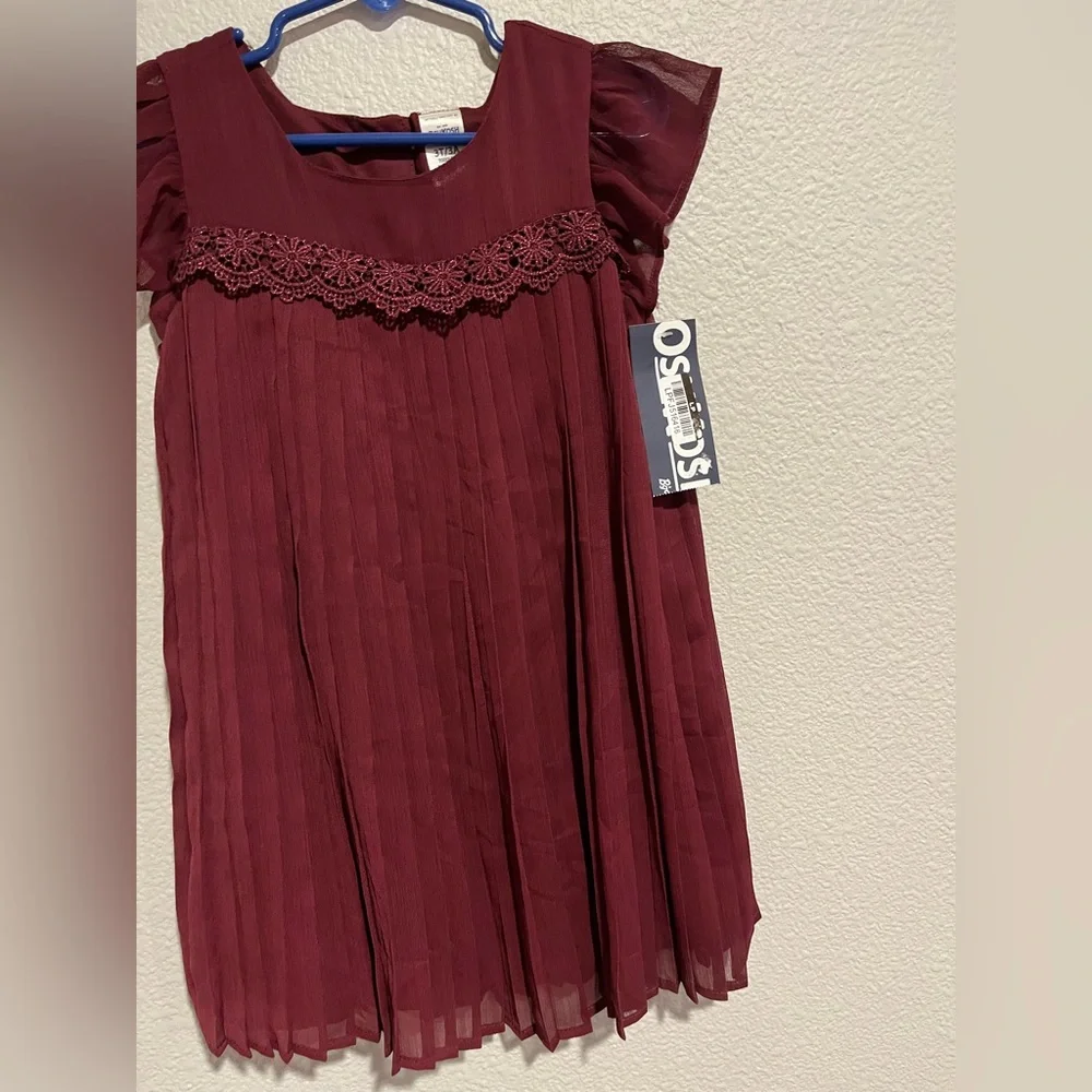 Oshkosh Bgosh Toddler Girls Holiday Chiffon Sparkle Dress Burgundy 3T